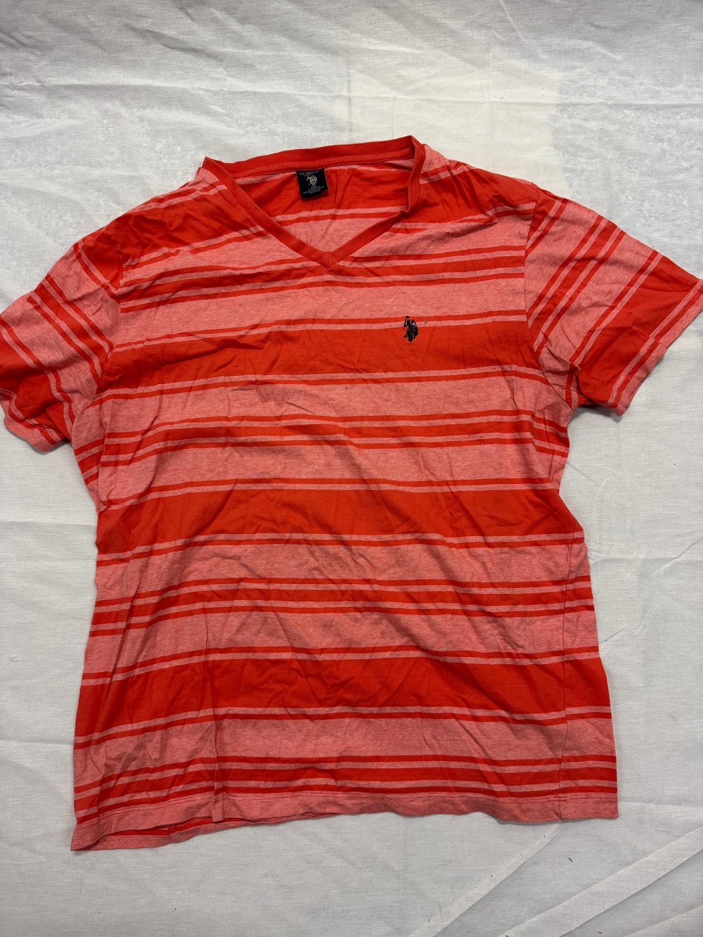 U.S. Polo Assn. Men's T-Shirt Orange Red Striped Size XXL Cotton V-Neck Casual